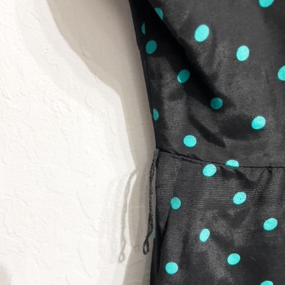 Vintage Contempo Casuals Retro Polka Dot Wrap Button Dress 9 Green Black 90s - Picture 7 of 10